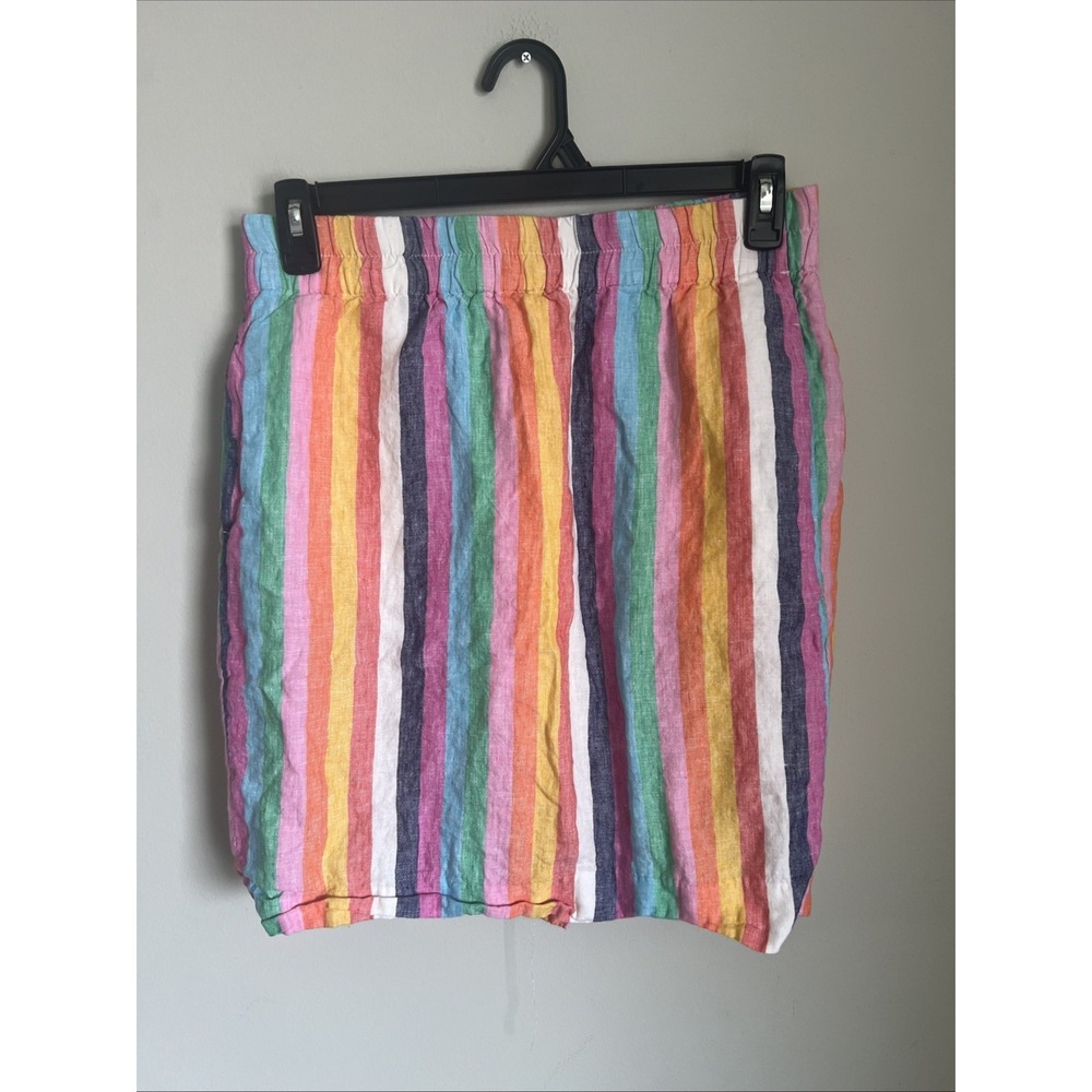 J.Crew M Rainbow Stripe Linen Skirt Elastic Waist Pockets Summer Cotton Lined